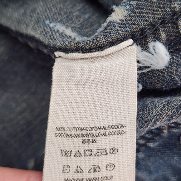 Free People Jean Jacket Womens Medium‎ Denim w/ Knit Sleeves & Hooded Distressed - Picture 6 of 9